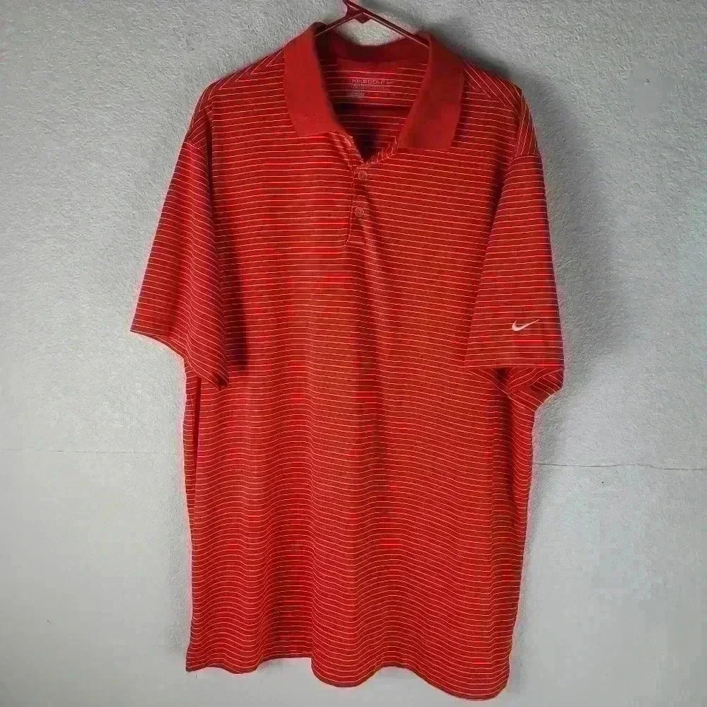 Lot Of 2 Nike Golf Shirt Mens 2XL Polo Dri Fit Standard Striped Grey Red